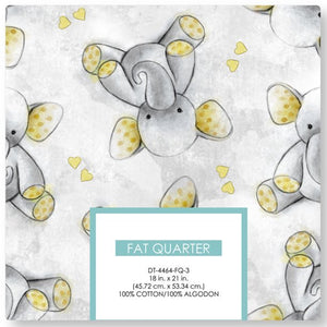 Grey Elephants Cotton Fabric - Fat Quarter (18"x22") Precut