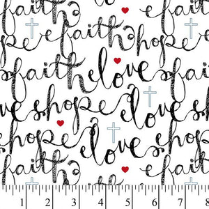 Faith, Hope & Love Words Cotton Fabric - Fat Quarter (18"x22") Precut
