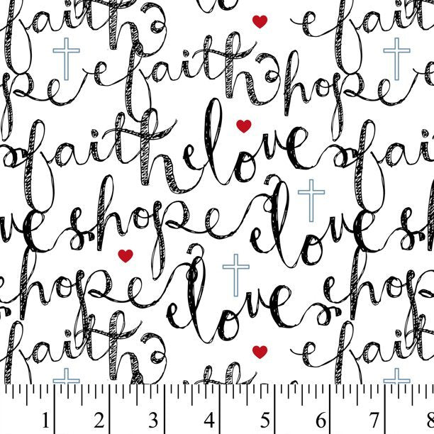 Faith, Hope & Love Words Cotton Fabric - Fat Quarter (18