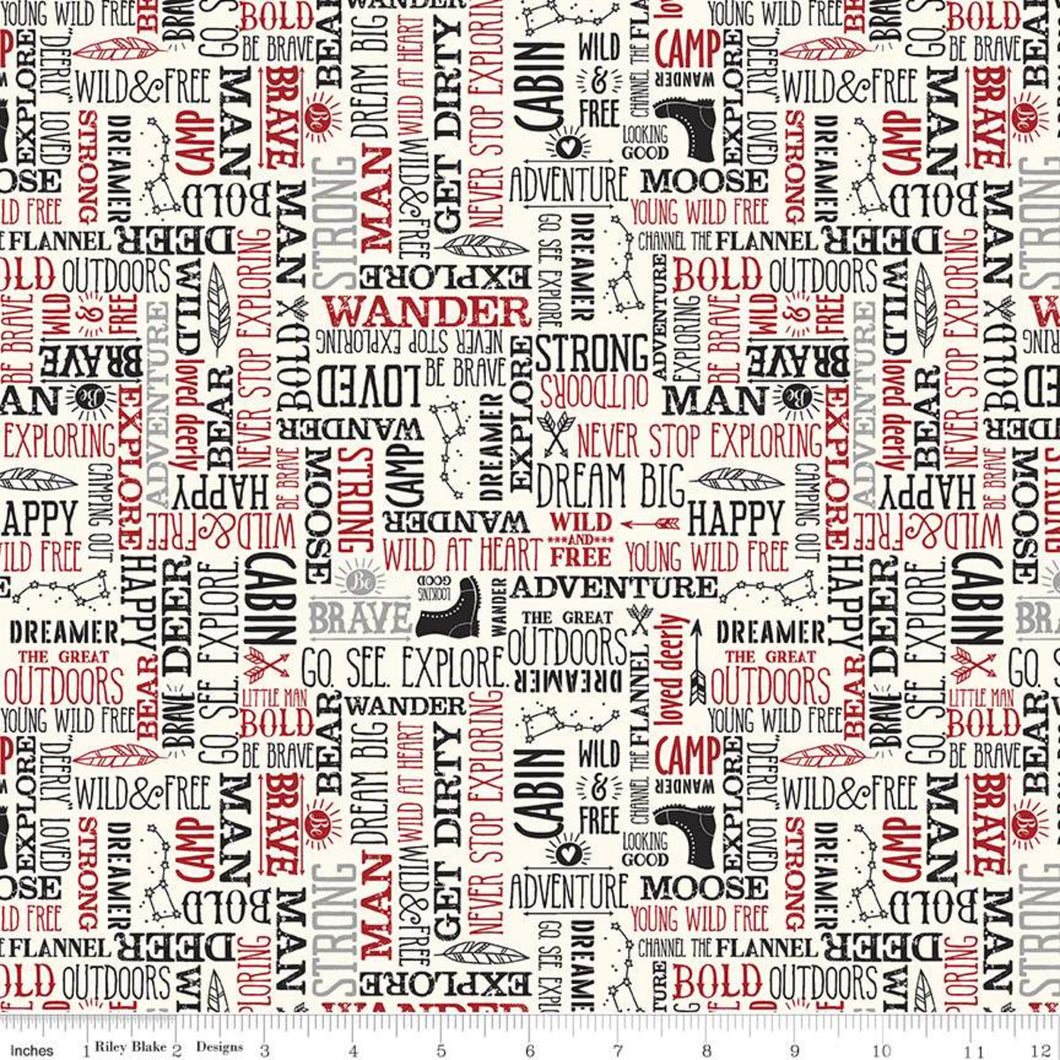 Wild at Heart Words Cream Flannel Fabric