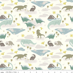 Roar Dinosaurs Main Cream Flannel Fabric