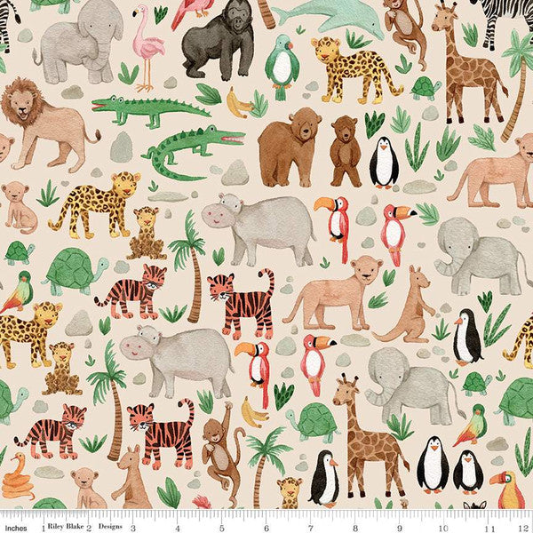 Wild Side Animals Taupe Flannel Fabric