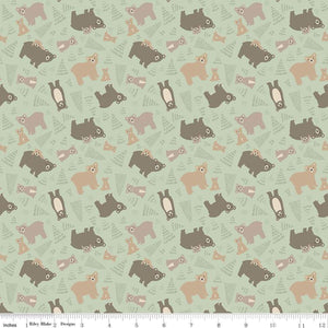 Elmer & Eloise Bears Sage Flannel Fabric