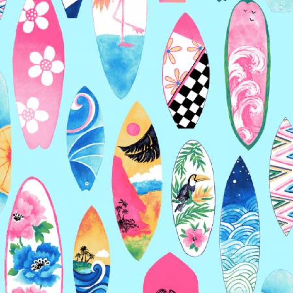 Surfside Surfboards Blue Cotton Fabric