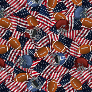 Football Helmets and USA Flags Cotton Fabric