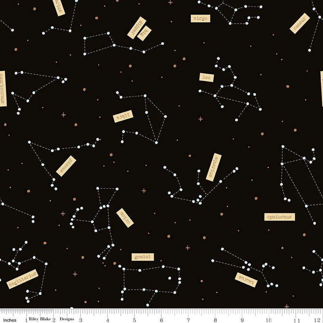 Outer Space by NASA Constellations Black Glow in the Dark Cotton Fabric