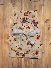 Load image into Gallery viewer, Handmade Blanket, Burp Rag/ Security Blanket, and Bib Western Teddy Bear Set
