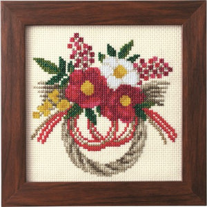 Cross Stitch Kit - Seasonal Flower Arrangement New Year's Wreath and Carnelia