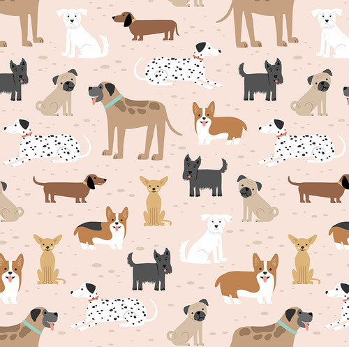 Graphic Dogs On Tan Flannel Fabric