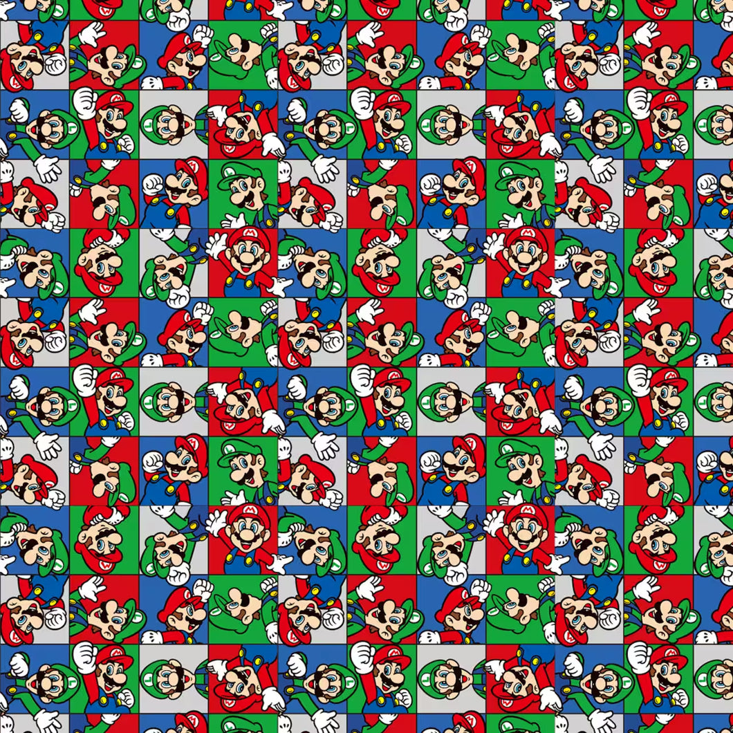 Mario Bros. Character Grid Cotton Fabric
