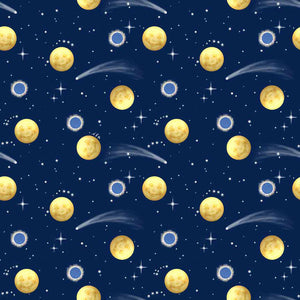 Celestial Planets Navy Cotton Fabric
