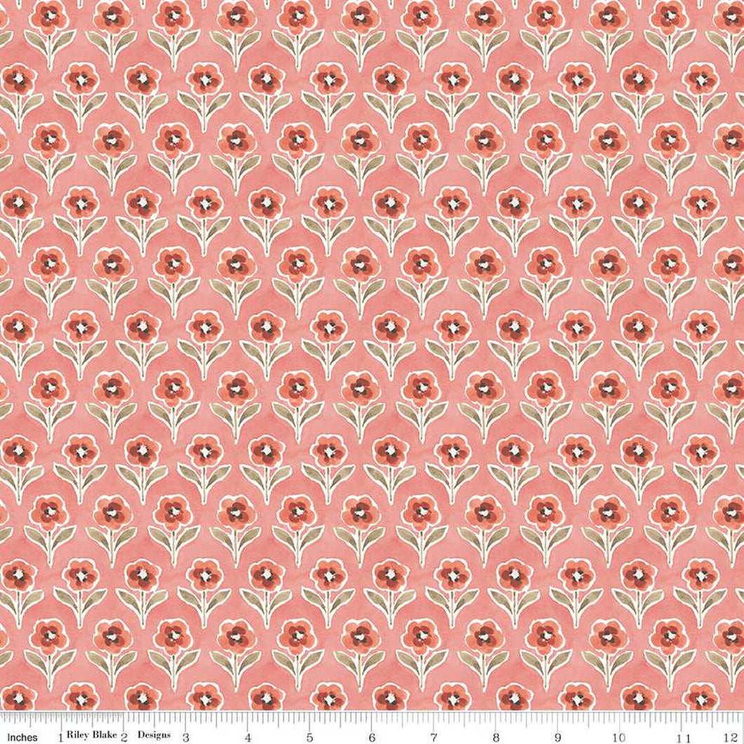 Countryside Blossom Coral Cotton Fabric