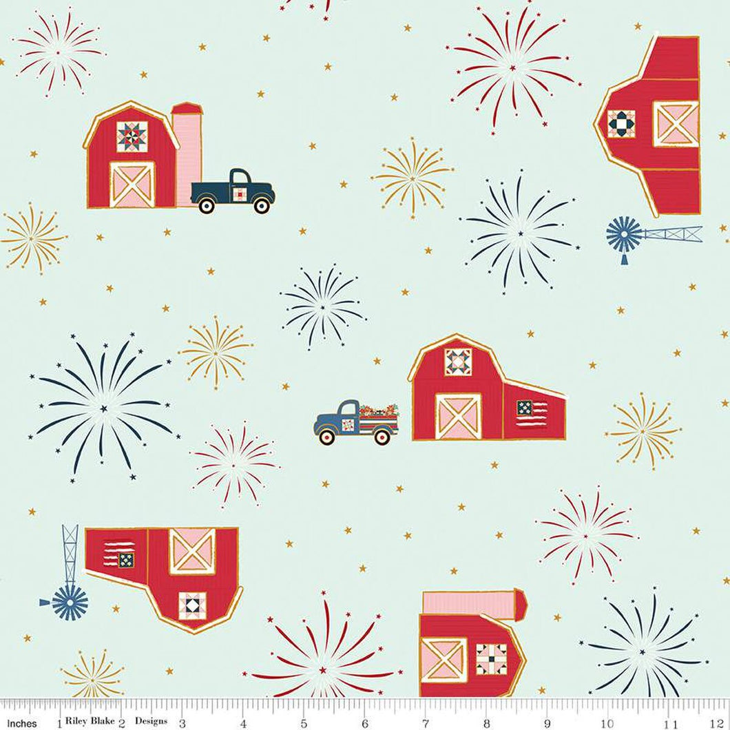 Sweet Freedom Barns Bleached Denim Sparkle Cotton Fabric