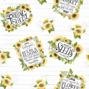 Sunflower Garden Signs Cotton Fabric