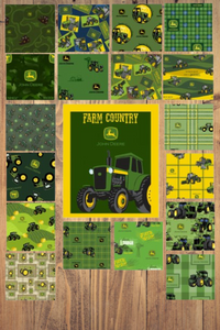 John Deere Panel Fabric and 18 print Bundle Fat Quarter,  1/2 Yard or 1 Yard Cuts