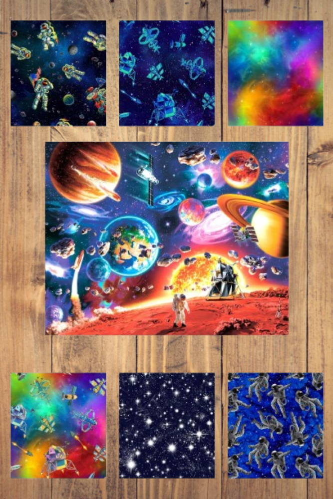 Final Frontier Space Panel Fabric and 6 print Bundle Fat Quarter,  1/2 Yard or 1 Yard Cuts