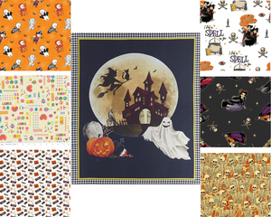 Halloween Bundle with Darkside Panel and 6 print Bundle, FAT Quarter, 1/2 Yard, or 1 Yard