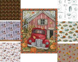 Fall Delight Bundle with Red Truck Pumpkin Shed Panel and 6 print Bundle, Fat Quarter, 1/2 Yard, or 1 Yard