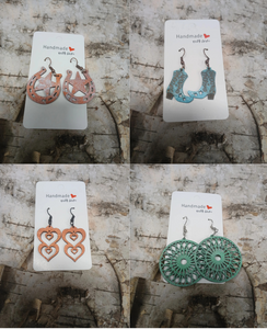 Handmade with Love - Natural Wood Earrings - Set of 4 Western