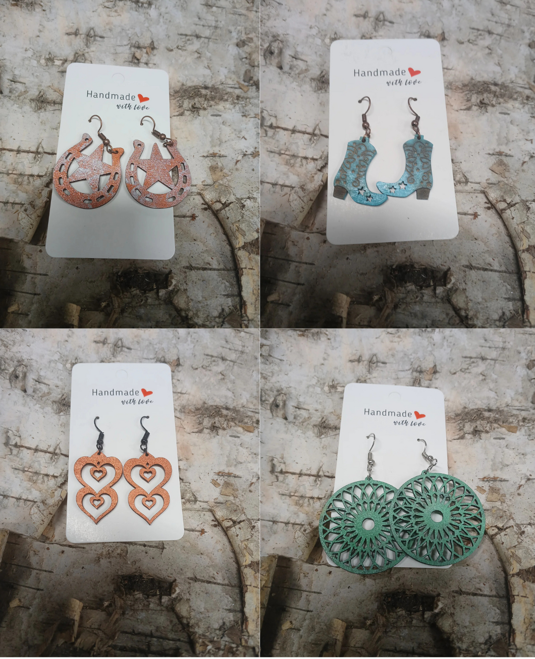 Handmade with Love - Natural Wood Earrings - Set of 4 Western