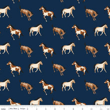 Load image into Gallery viewer, Handmade Placemat Or Table Runner Wild Rose Horses Navy
