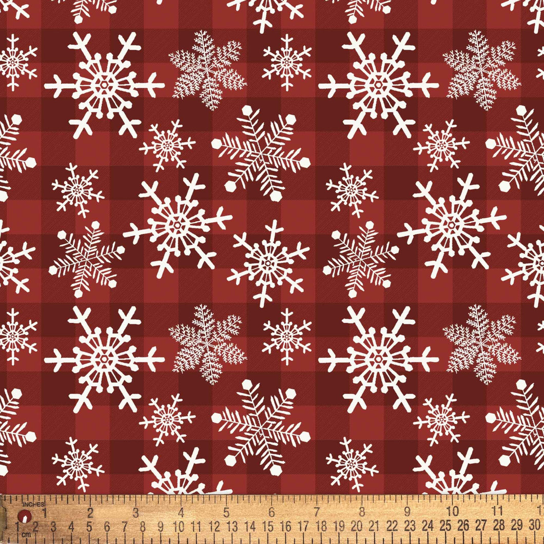 Snowflake Gingham Red Cotton - 1 Yard Precut