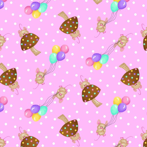 Birthday Mice Comfy Flannel Fabric