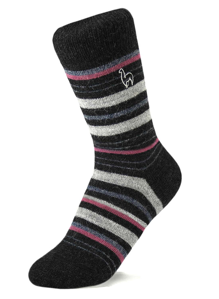 Alpaca Socks - Stripe - Mauve Size Medium