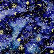 Load image into Gallery viewer, Handmade Placemat Or Table Runner Arctic Wonder Star Signs/Constellations Black/Blue with Gold Metallic
