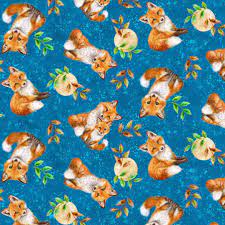 Aubrun Fox Blue Cotton Fabric