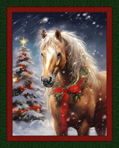 Christmas Horse Panel Cotton Fabric