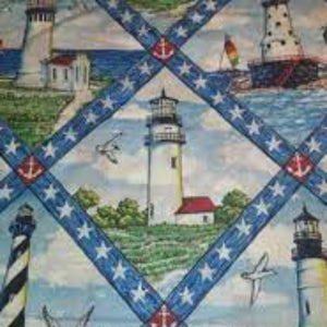 Cheater Quilt S Sea Lighthouse Ocean Cotton Fabric