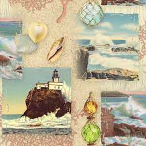 Coastline Lighthouses Cotton Fabric