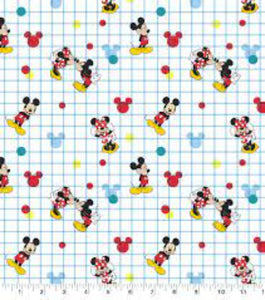 Mickey Mouse Grid Blue Cotton Fabric