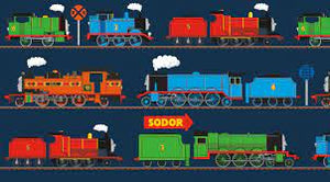 All Aboard with Thomas and Friends Train Line Navy Cotton Panel Fabric