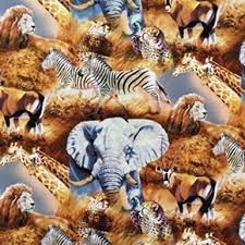 Kenyan Plains Safari Wildlife Scenic Cotton Fabric