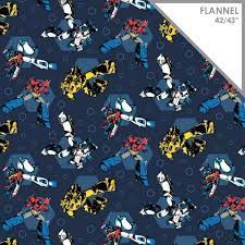 Transformers Retro Dark Blue Flannel Fabric