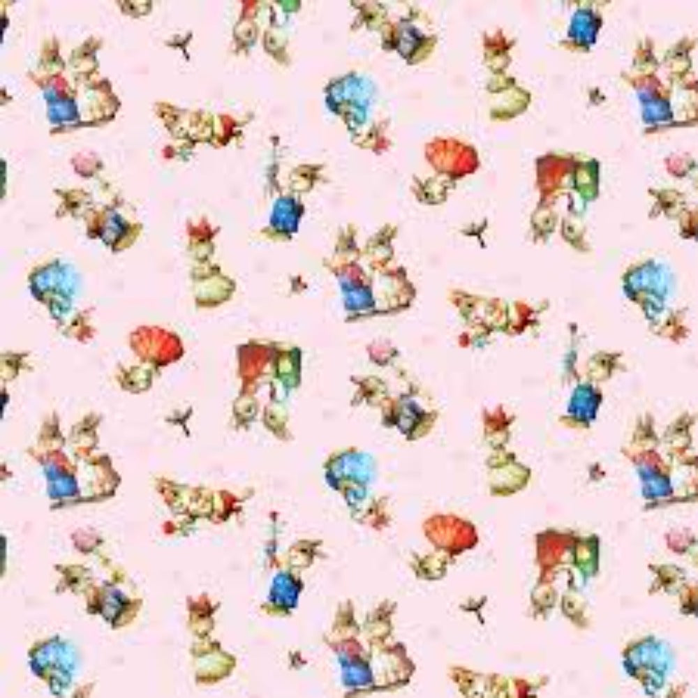 I Love You Bunnies Pink Cotton Fabric
