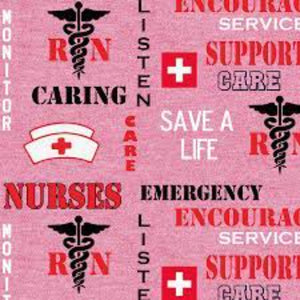 Nurse Heather Print Logo Pink Cotton Fabric