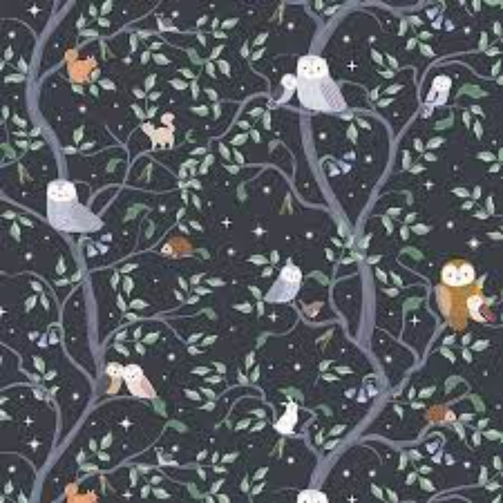 Owl You need is Love Charcoal Cotton Fabric