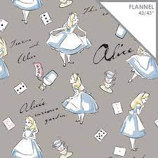 Alice in Wonderland Grey Flannel Fabric