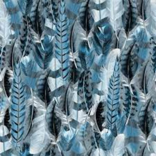 Autumn Skye Blue Feathers Cotton Fabric