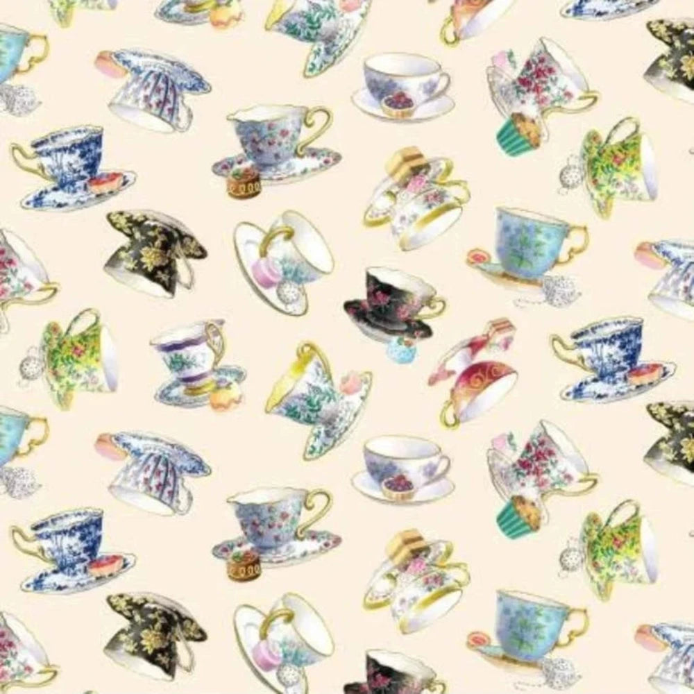 Fancy Tea 34001CREAM Cotton Fabric