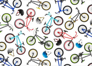 In Motion BMX Bikes White Cotton Fabric