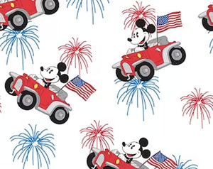 Mickey Patriotic Car Cotton Fabric