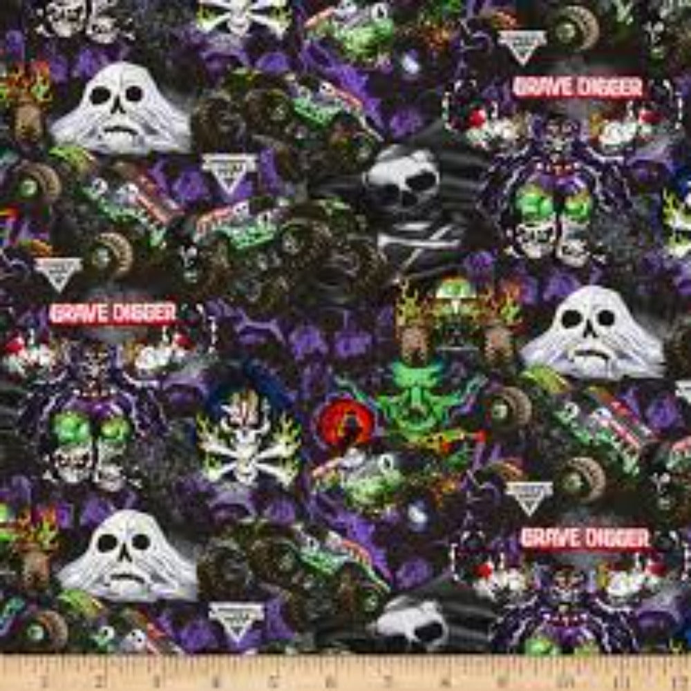 Monster Jam Grave Digger Graphics Multi Cotton Fabric Precut (72