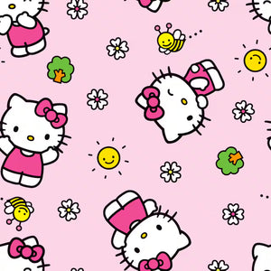 Hello Kitty Flowers & Bees Pink Cotton Fabric