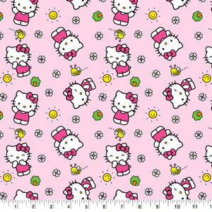 Hello Kitty Flowers & Bees Pink Cotton Fabric