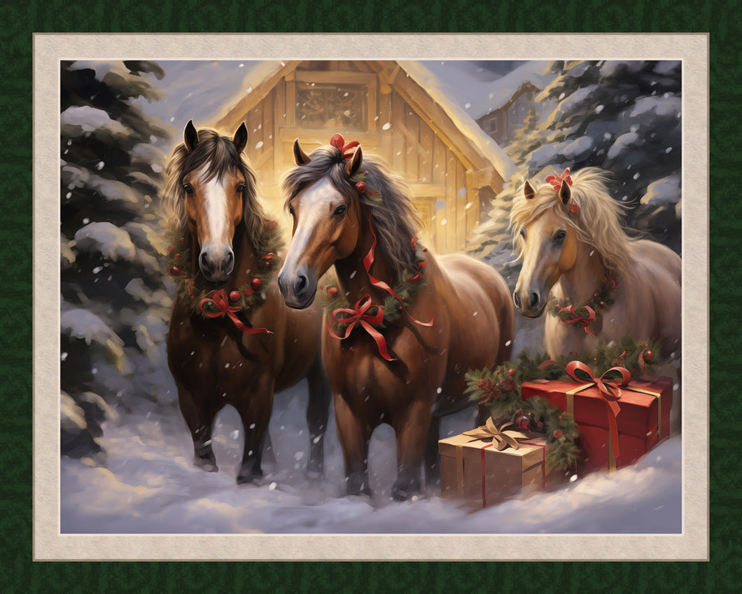 Holiday Horses Panel Cotton Fabric