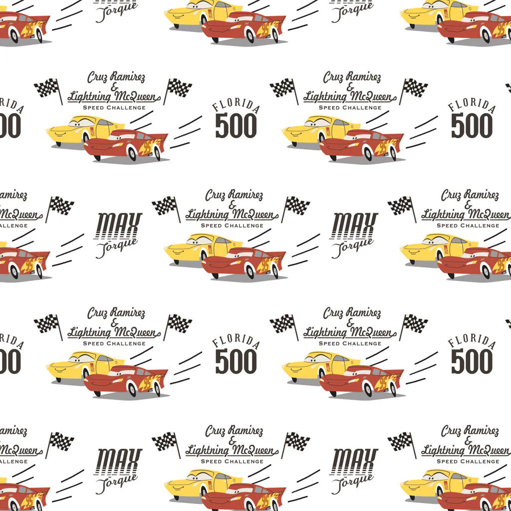 CARS III Speed Challenge White Cotton Fabric